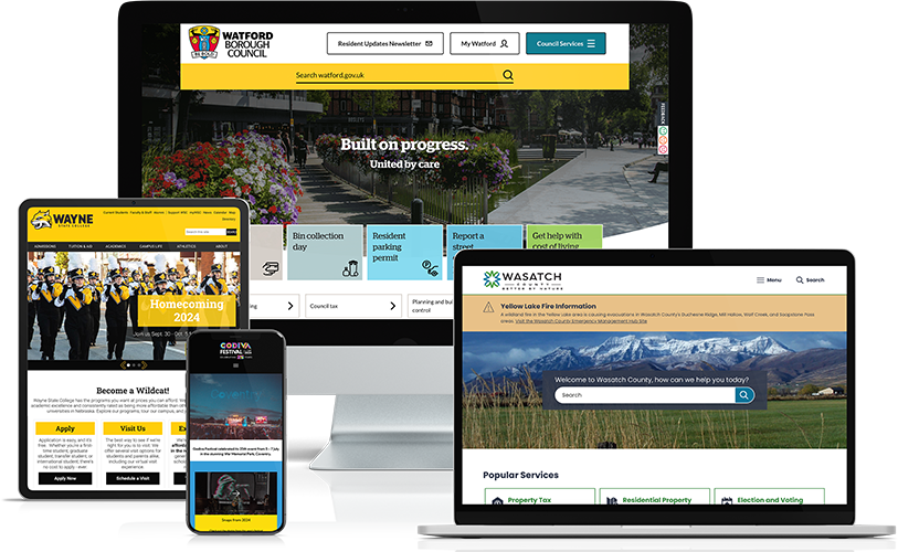 A selection of website designs displayed on a range of devices