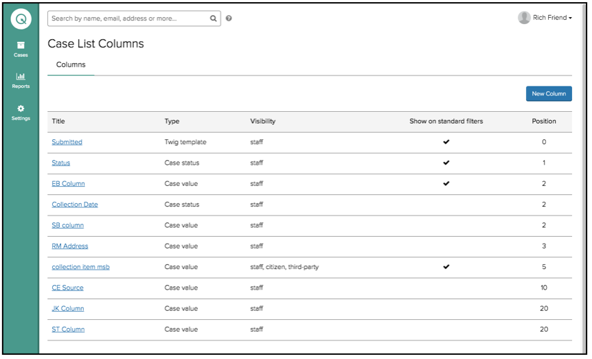 Case List Columns